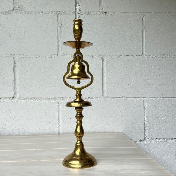 Vintage Brass ? Tavern Candlestick Holder Bar Room Dinner Bell Decor Accent